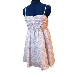 Altar'd State Mini Dress, pink floral pattern, ruched bodice. S